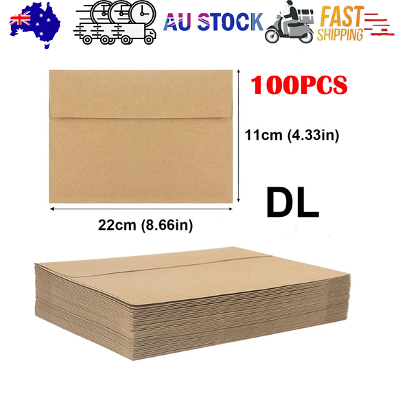 100x Kraft Envelopes Brown DL Mailer for Standard Business Wedding Party 120GSM