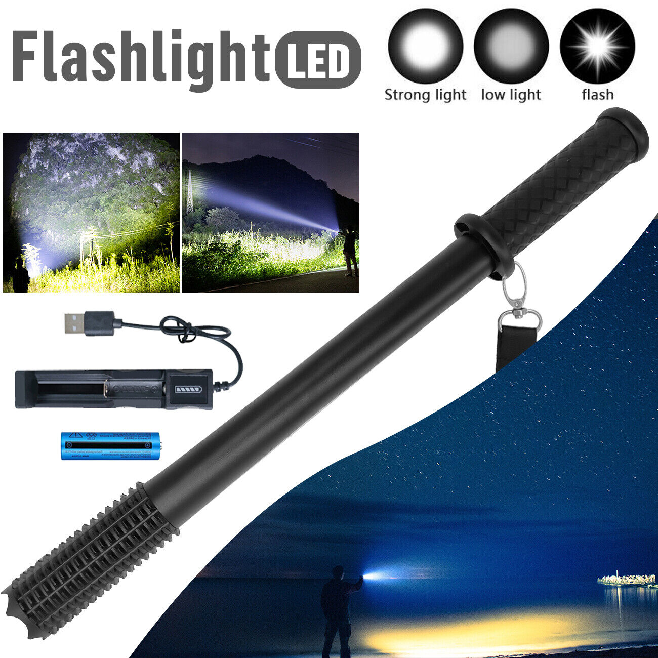 Camping Lights & Lanterns: 90000LM Baseball Bat LED Flashlights Waterproof Powerful Aluminium for Emergency