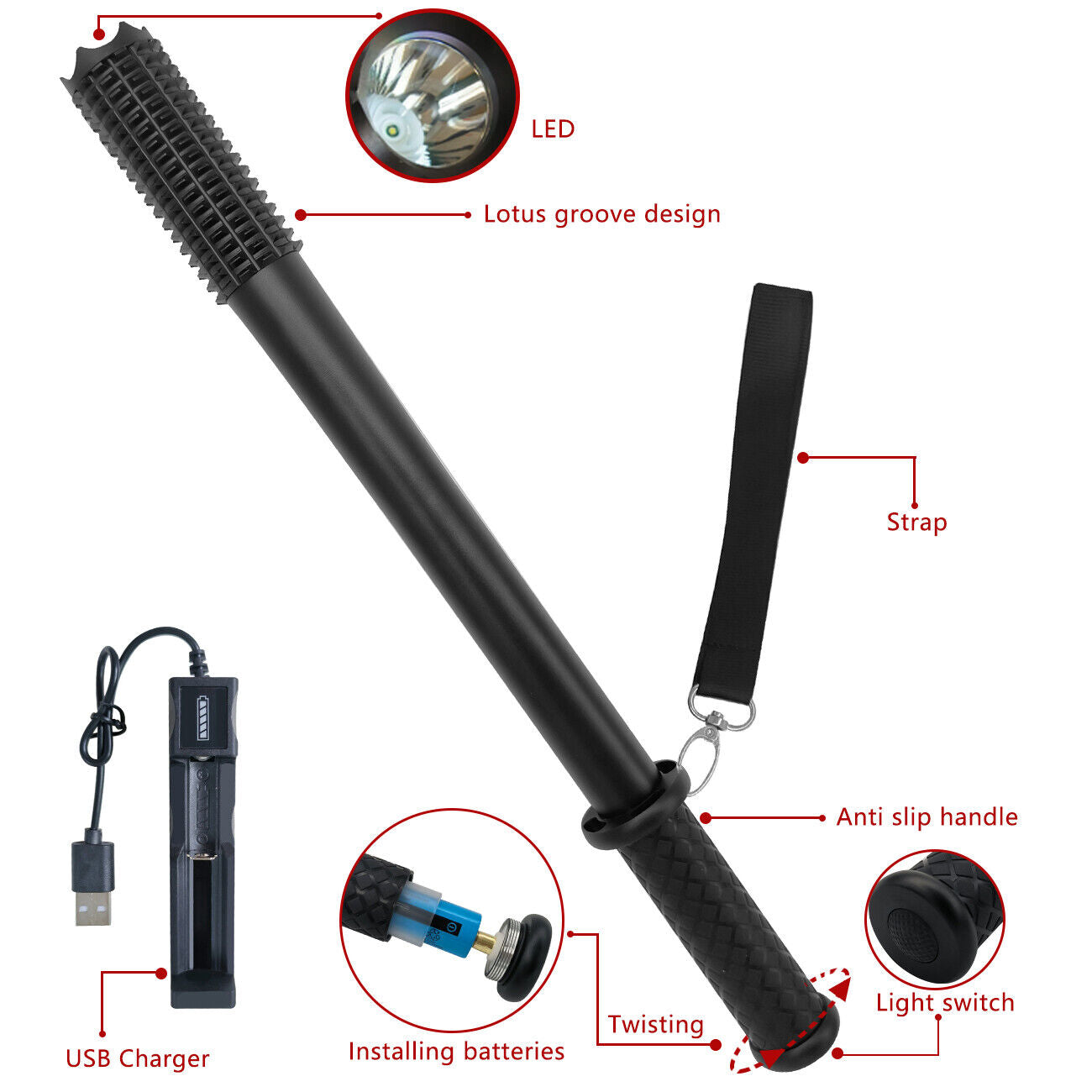 Camping Lights & Lanterns: 90000LM Baseball Bat LED Flashlights Waterproof Powerful Aluminium for Emergency