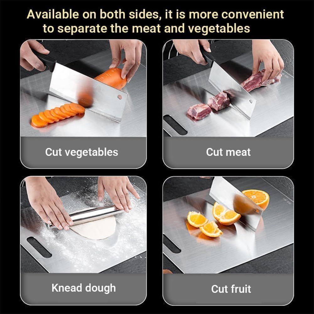 Cutting Board Double-Sided Stainless Steel Chopping Boards for Kitchen Camping 36x25cm