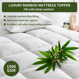 1500GSM Bamboo Mattress Topper Extra Thick 10CM Bed Topper Queen: 152 x 203 + 40 cm