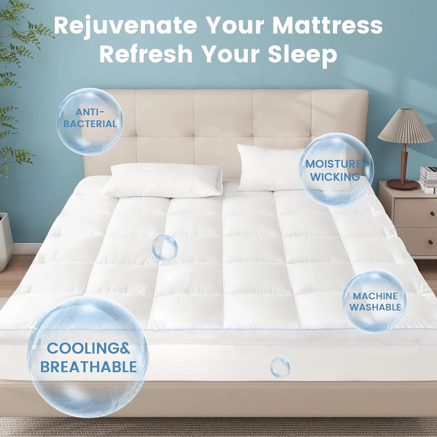 1500GSM Bamboo Mattress Topper Extra Thick 10CM Bed Topper Single: 90 x 191 + 40 cm