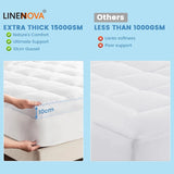 1500GSM Bamboo Mattress Topper Extra Thick 10CM Bed Topper Single: 90 x 191 + 40 cm