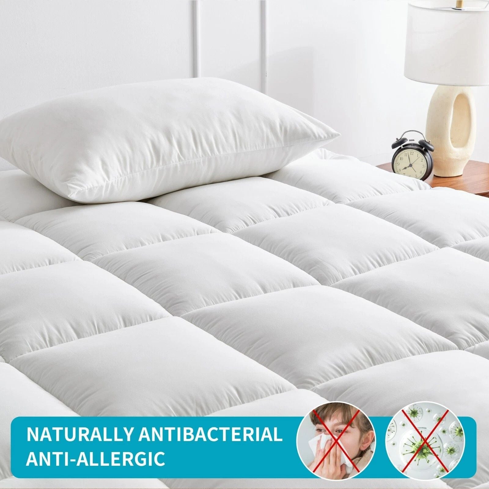 1500GSM Bamboo Mattress Topper Extra Thick 10CM Bed Topper super King: 203 x 203 + 40 cm