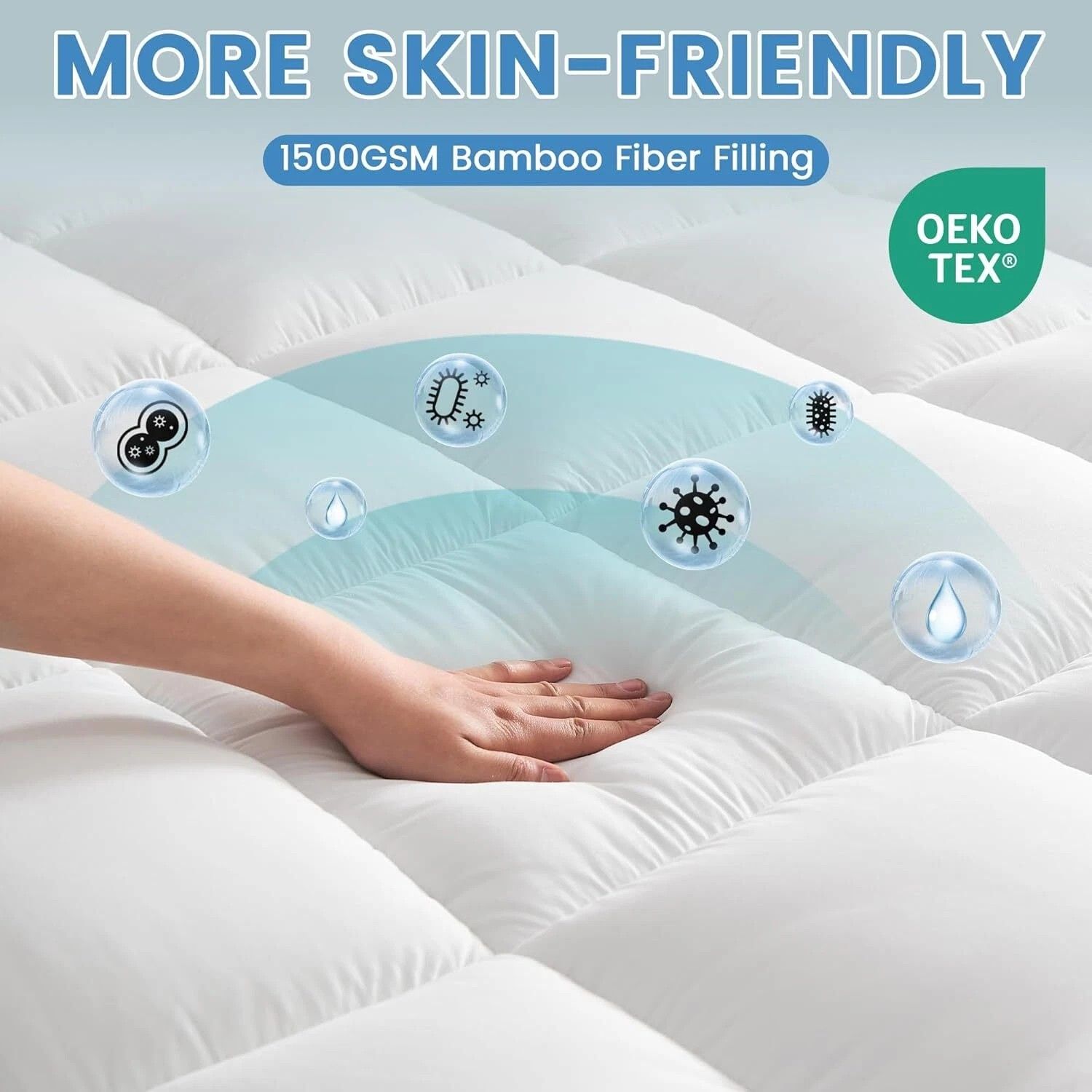 1500GSM Bamboo Mattress Topper Extra Thick 10CM Bed Topper super King: 203 x 203 + 40 cm
