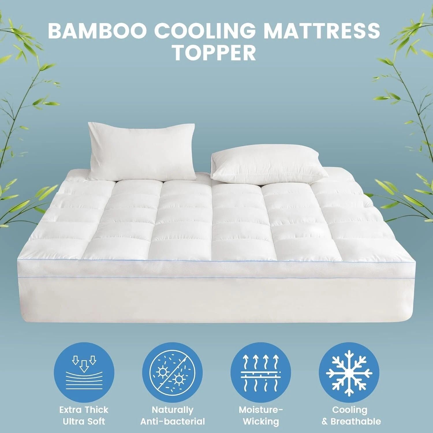 1500GSM Bamboo Mattress Topper Extra Thick 10CM Bed Topper super King: 203 x 203 + 40 cm