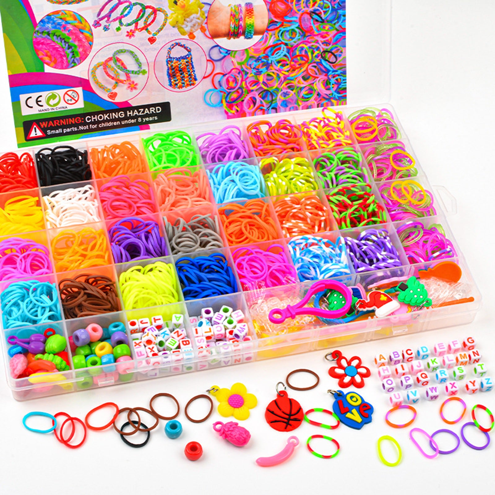 Novelty Gifts: 40Grids Rainbow Loom Bands Rubber Bracelet Making Kit S Clips Beads DIY Toys