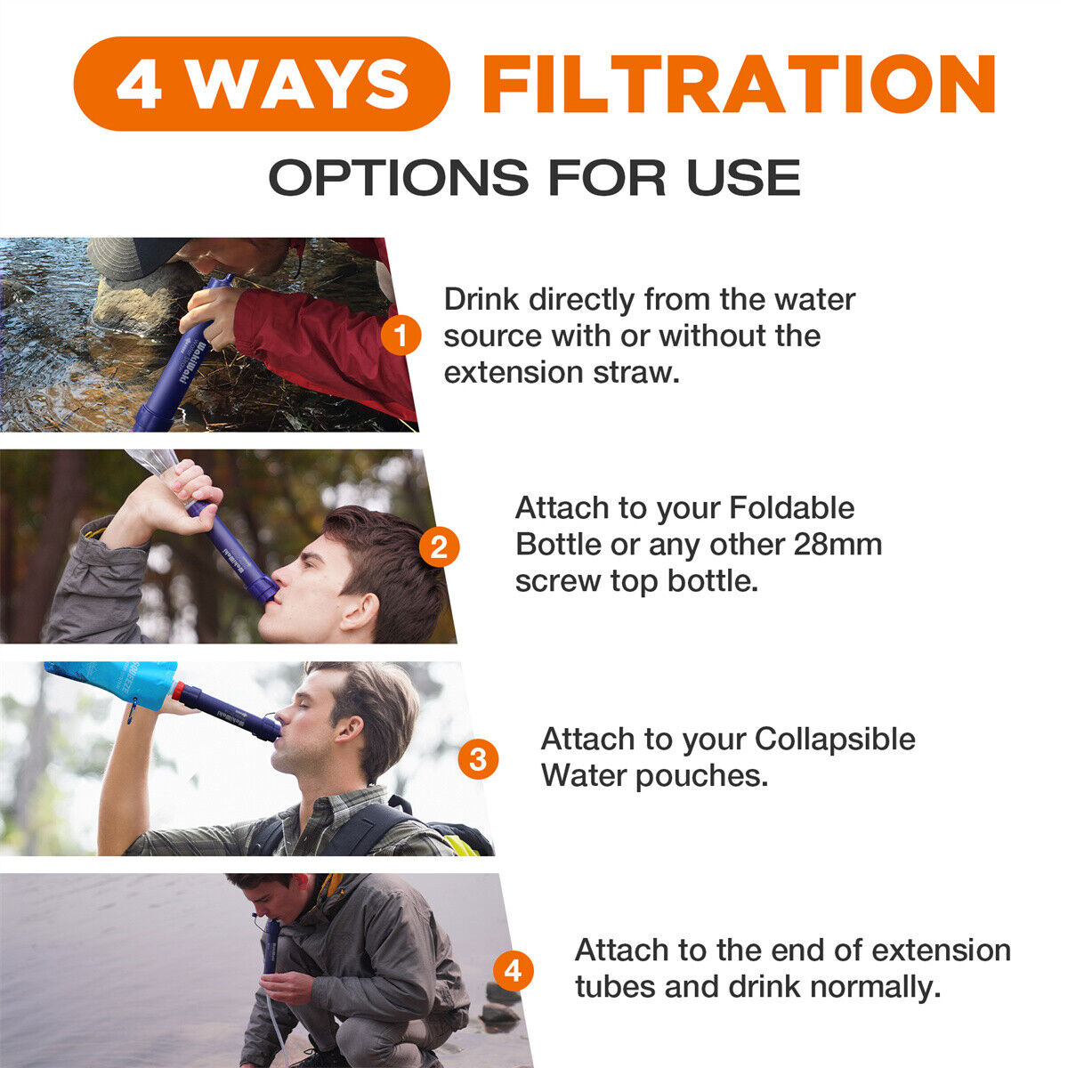 Camp Safety Equipment: Personal Water Filter Straw 5000L Outdoor Survival Water Purification Straw0.1Î¼m