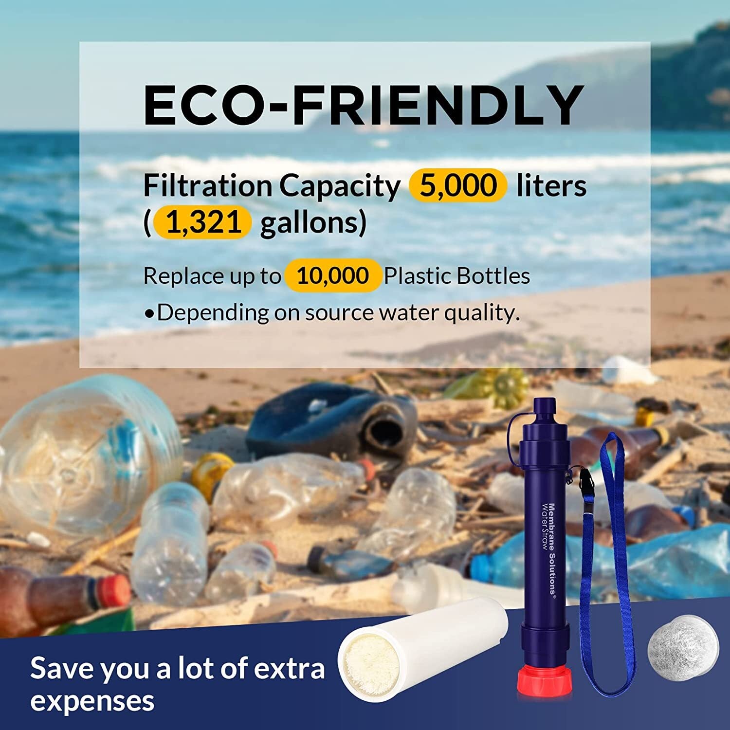 Camp Safety Equipment: Personal Water Filter Straw 5000L Outdoor Survival Water Purification Straw0.1Î¼m