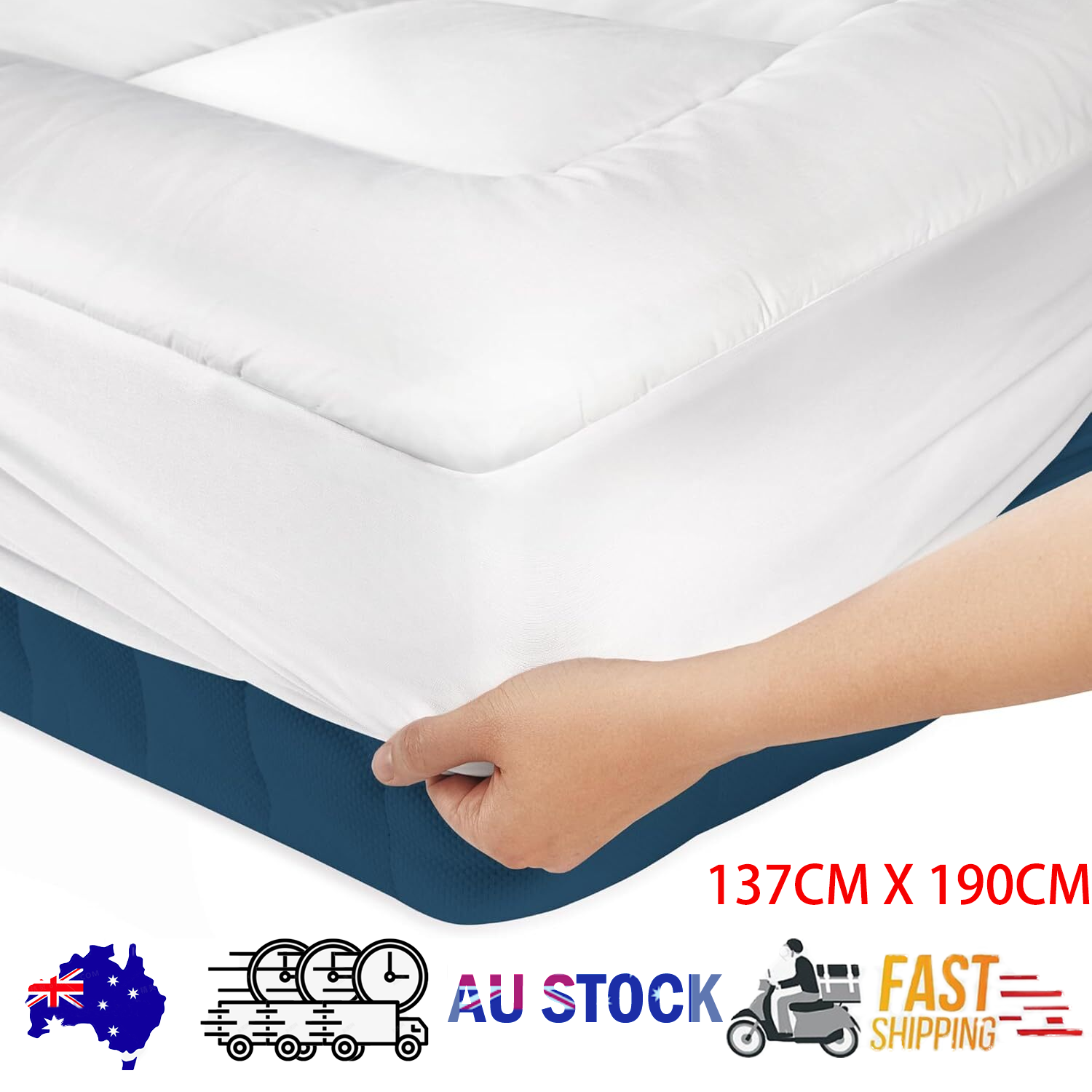 Mattress Toppers: Luxury Mattress Topper Pillowtop Bedding Mat Pad Fitted Cover Underlay DOULBE