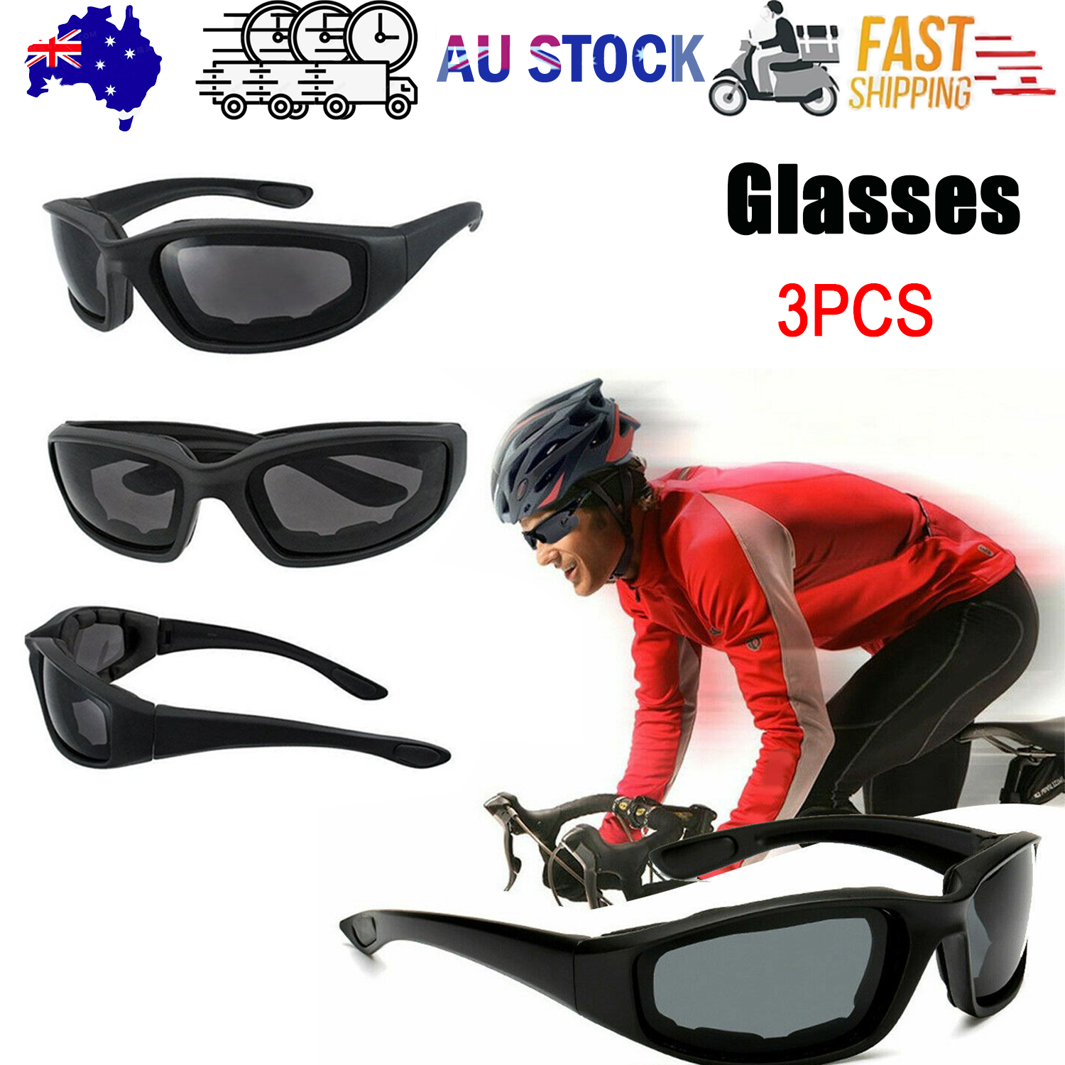 Bicycle Parts: 3pcs Chopper Foam Padded Motorcycle Riding Glasses Sunglasses Windproof Goggles