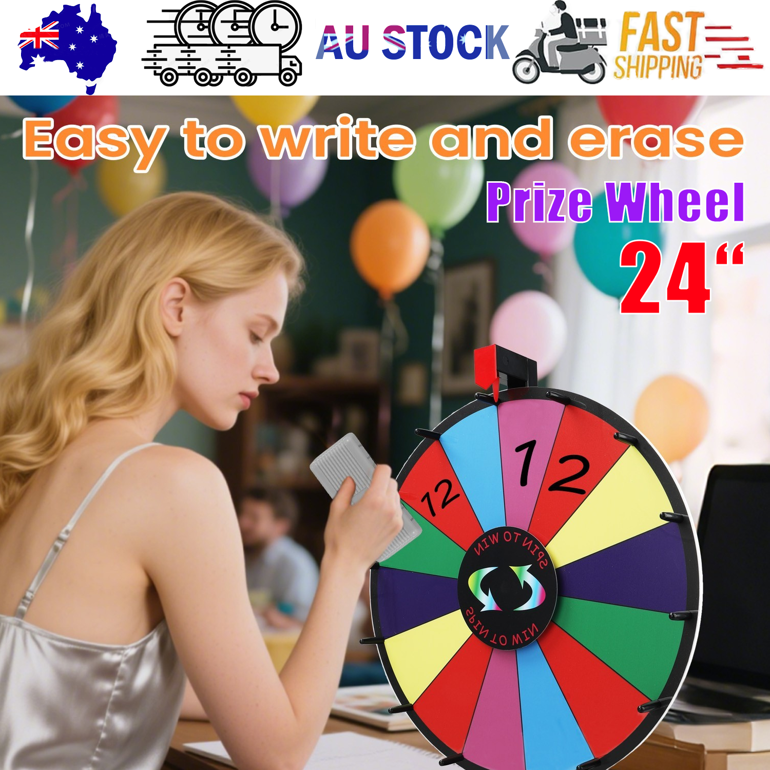 Party Supplies: 24" Prize Wheel 14 Slots Spinning with Stand Dry Erase Fortune Game Carnival