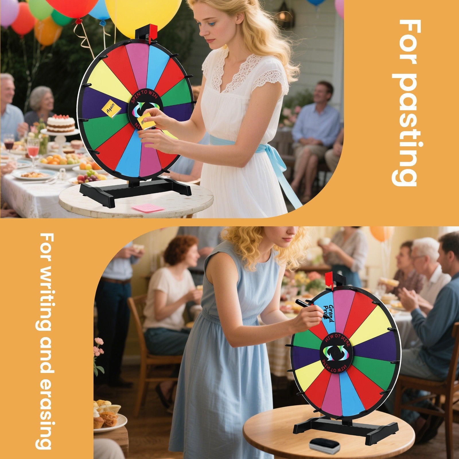 Party Supplies: 24" Prize Wheel 14 Slots Spinning with Stand Dry Erase Fortune Game Carnival