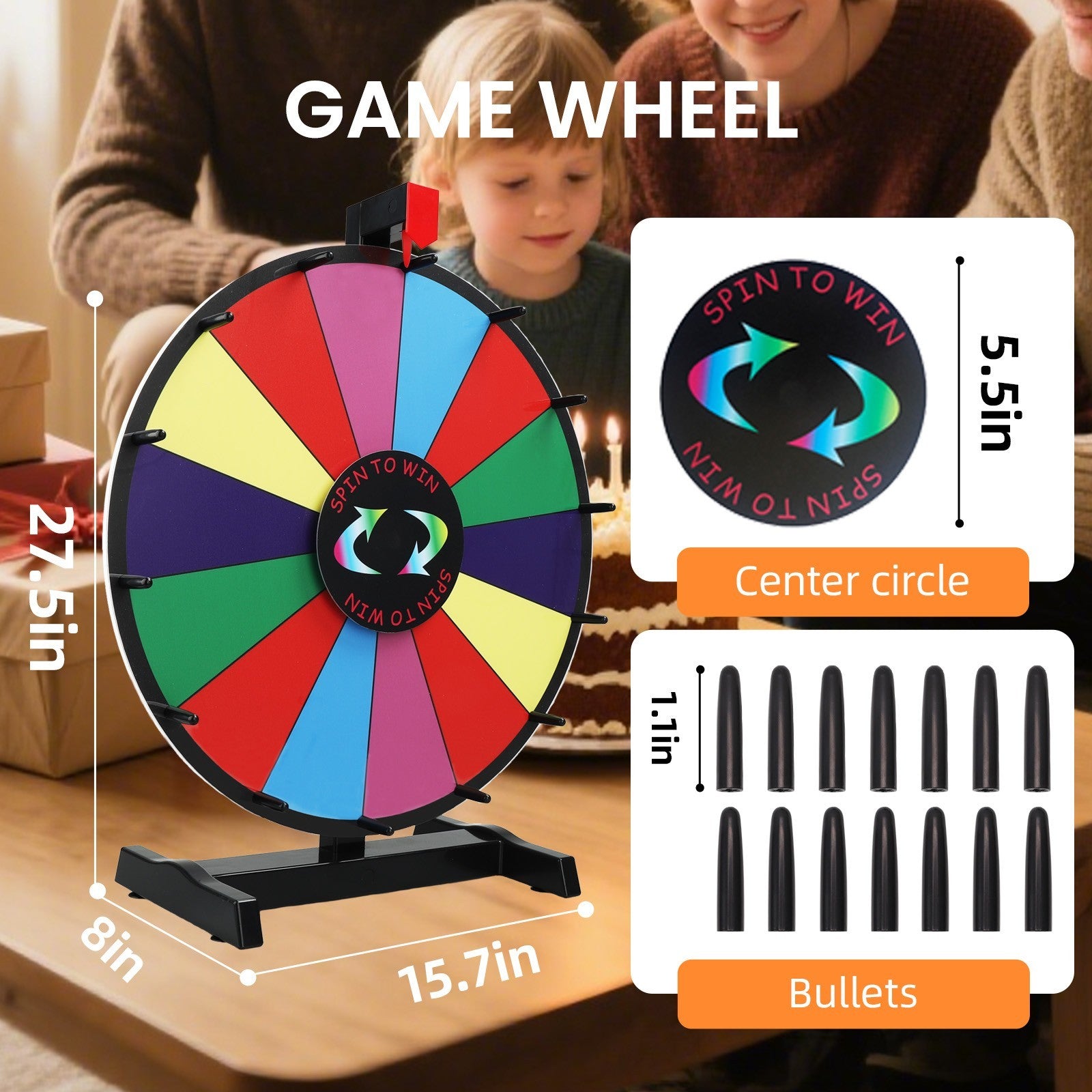 Party Supplies: 24" Prize Wheel 14 Slots Spinning with Stand Dry Erase Fortune Game Carnival