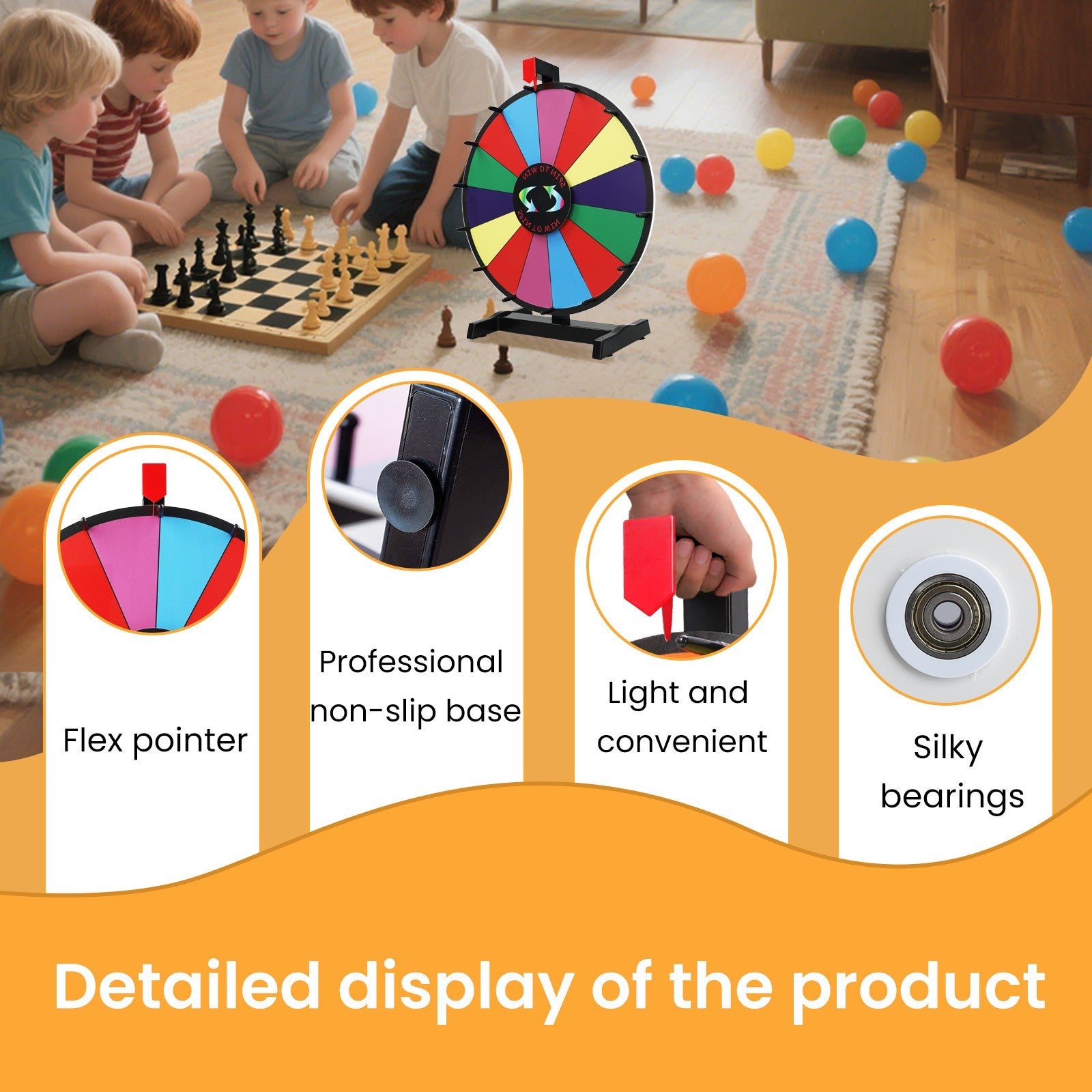 Party Supplies: 24" Prize Wheel 14 Slots Spinning with Stand Dry Erase Fortune Game Carnival