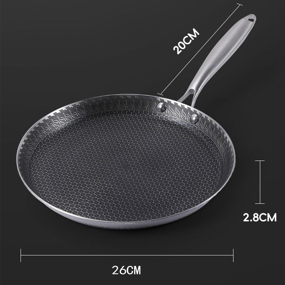 26cm Stainless Steel Crepe Pan Non-Stick Pan Honeycomb Coating Frying Pan Pizza6299