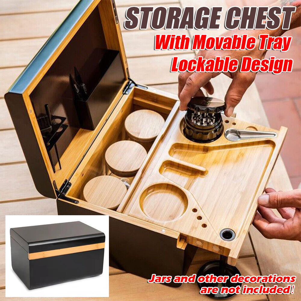 Vases & Table Decor: Wooden Storage Chest With Movable Tray Wood Lockable Stash Box Rolling Tray Gift