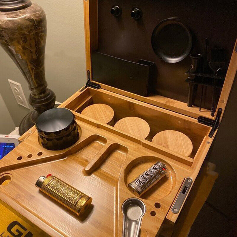 Vases & Table Decor: Wooden Storage Chest With Movable Tray Wood Lockable Stash Box Rolling Tray Gift