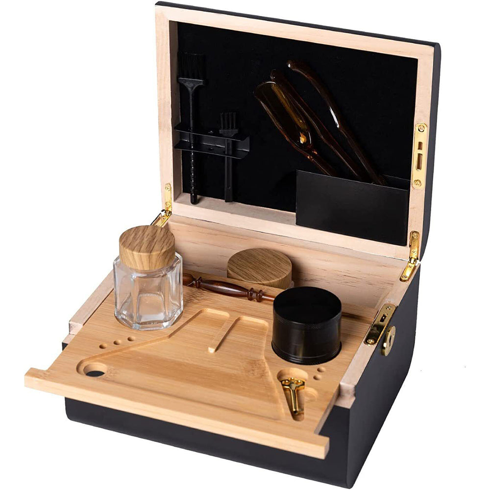 Vases & Table Decor: Wooden Storage Chest With Movable Tray Wood Lockable Stash Box Rolling Tray Gift
