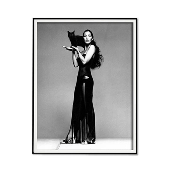 Wall Art 80cmx120cm Cher Music Black and White, Black Frame Canvas