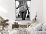 Wall Art 80cmx120cm Woman Drinking Wine , Black and White, Black Frame Canvas