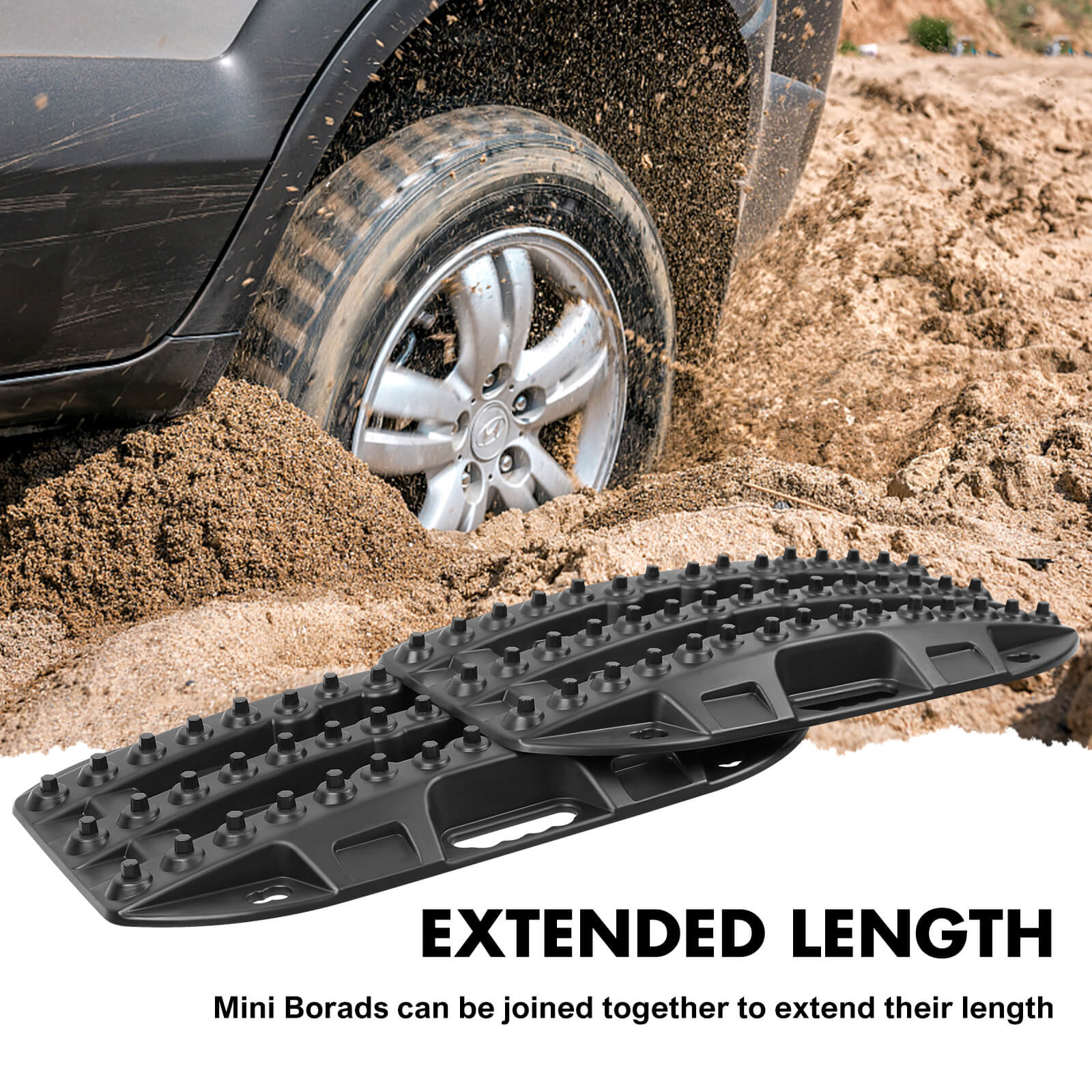 4WD Recovery Tools: X-BULL Mini Recovery Tracks Traction Boards Sand Mud Snow 4WD 4x4 Vehicle 1 Pair Black