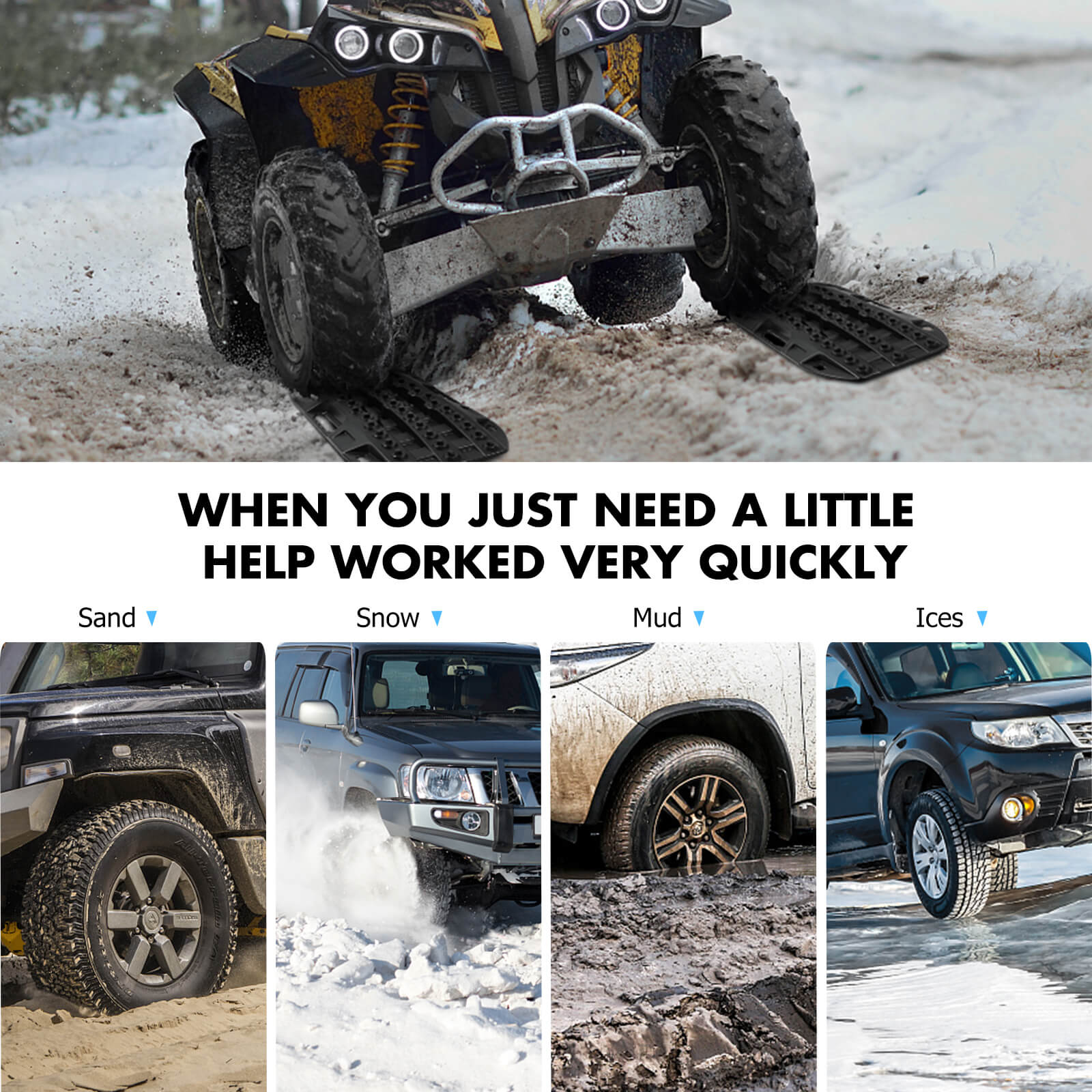4WD Recovery Tools: X-BULL Mini Recovery Tracks Traction Boards Sand Mud Snow 4WD 4x4 Vehicle 1 Pair Black