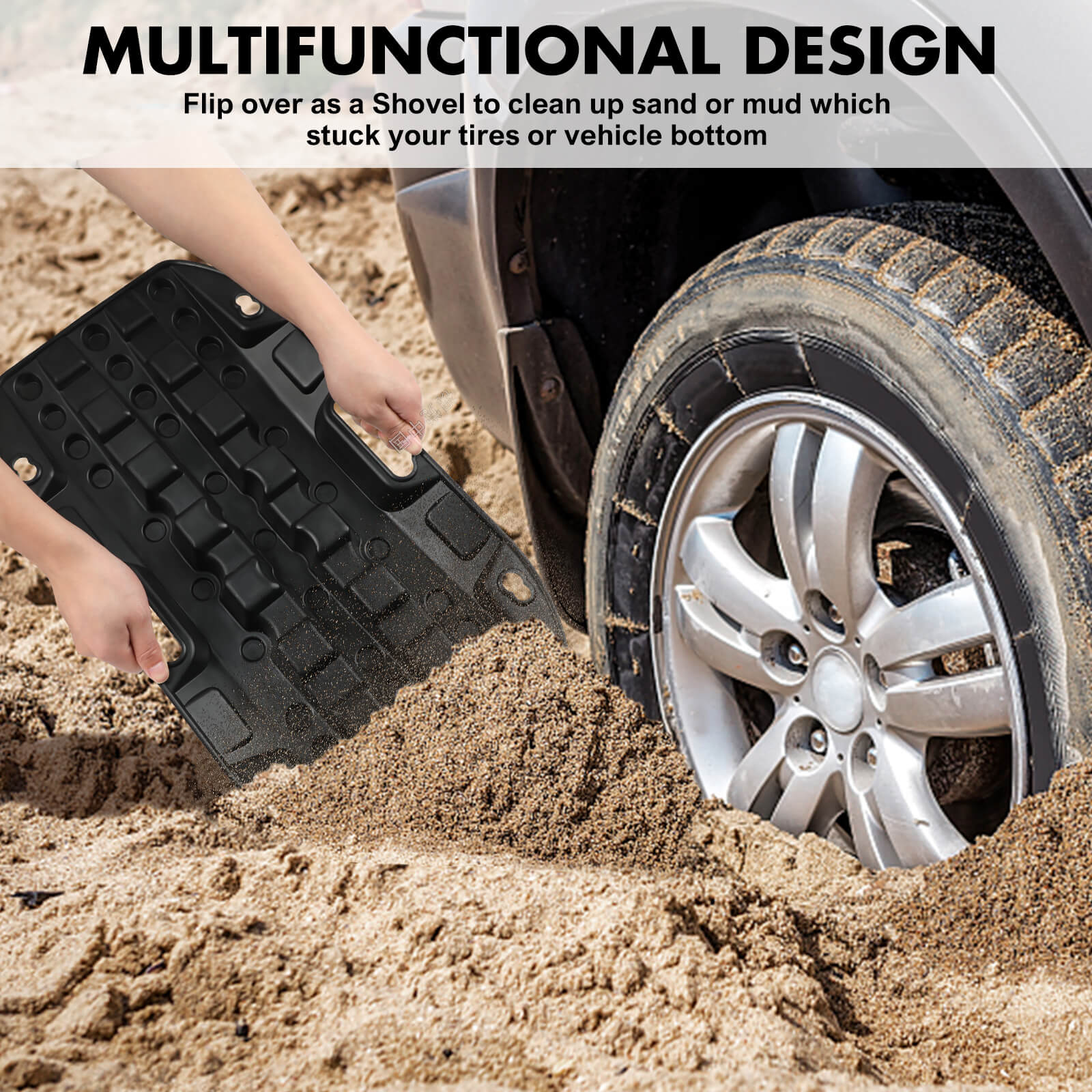 4WD Recovery Tools: X-BULL Mini Recovery Tracks Traction Boards Sand Mud Snow 4WD 4x4 Vehicle 1 Pair Black