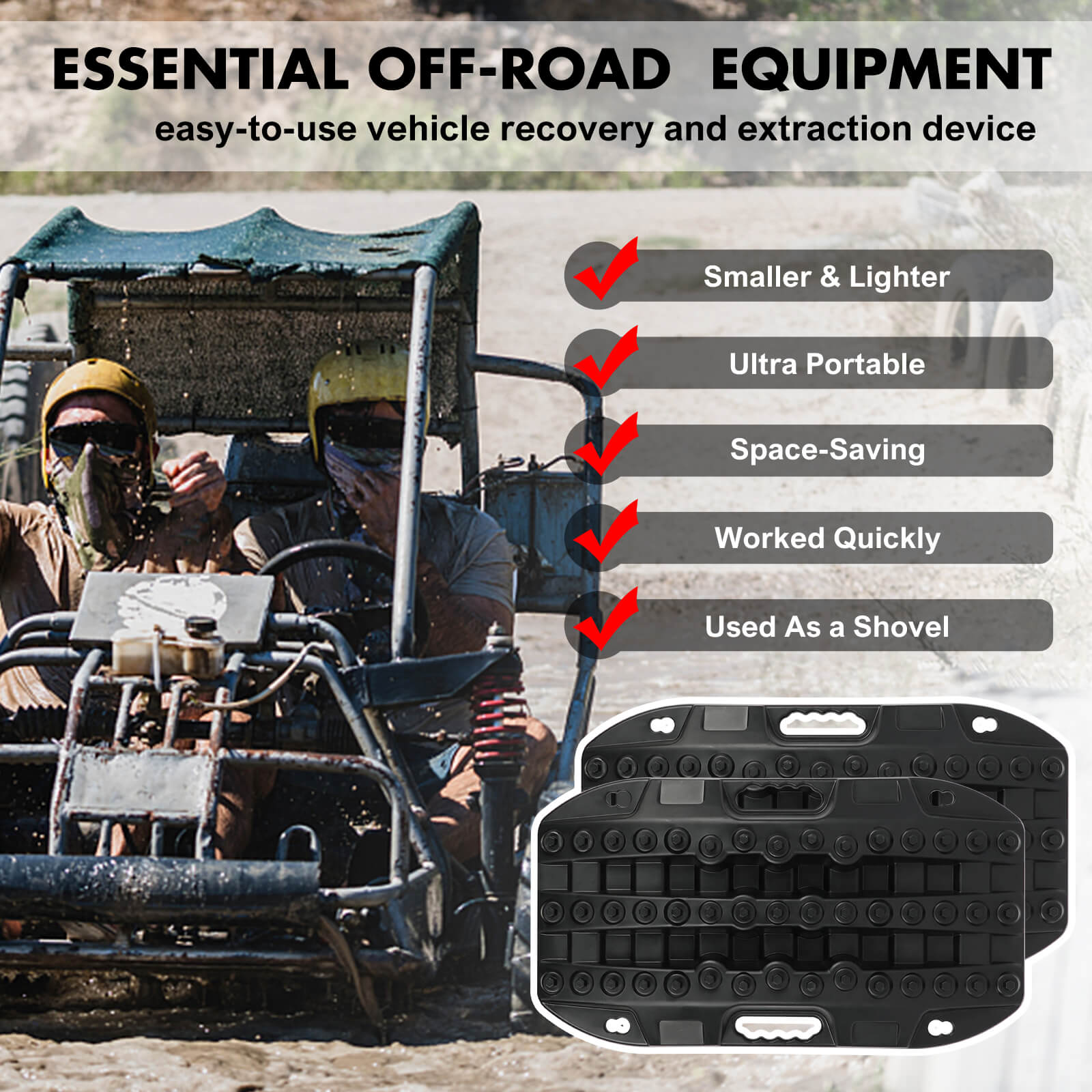 4WD Recovery Tools: X-BULL Mini Recovery Tracks Traction Boards Sand Mud Snow 4WD 4x4 Vehicle 1 Pair Black