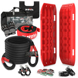 4WD Recovery Tools: X-BULL Recovery Kit Kinetic Recovery Rope With 2PCS Recovery Tracks Gen2.0 Red
