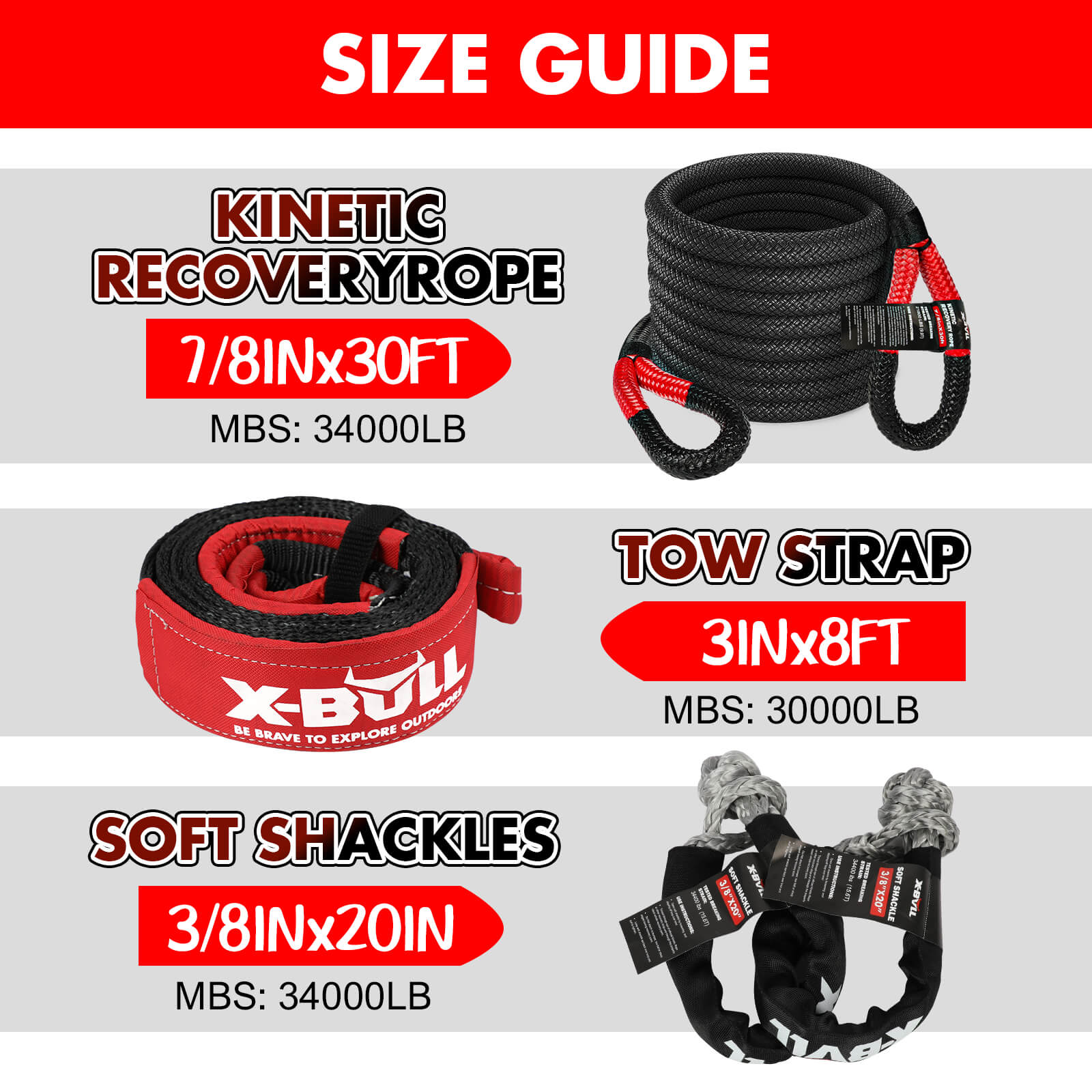 4WD Recovery Tools: X-BULL Recovery Kit Kinetic Recovery Rope With 2PCS Recovery Tracks Gen2.0 Red