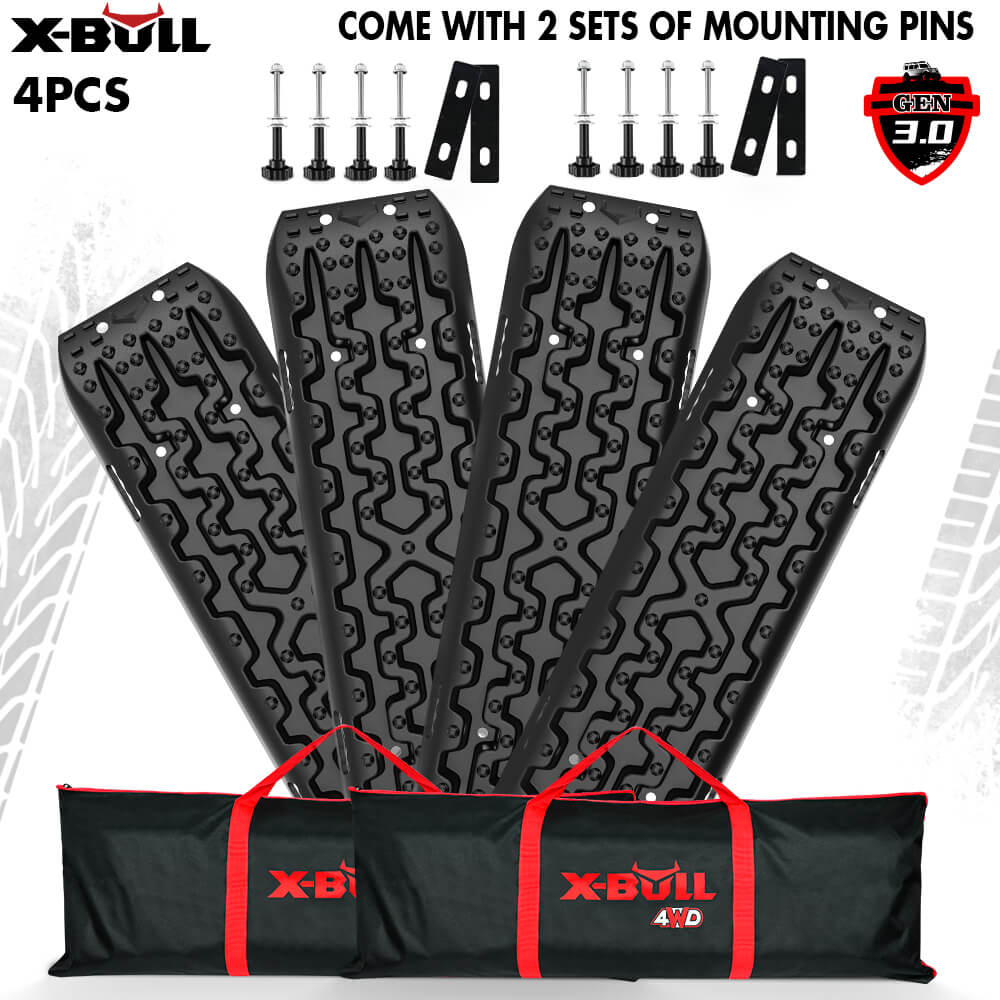 4WD Recovery Tools: X-BULL Recovery tracks Boards 10T 2 Pairs Sand Mud Snow With Mounting Bolts pins Black