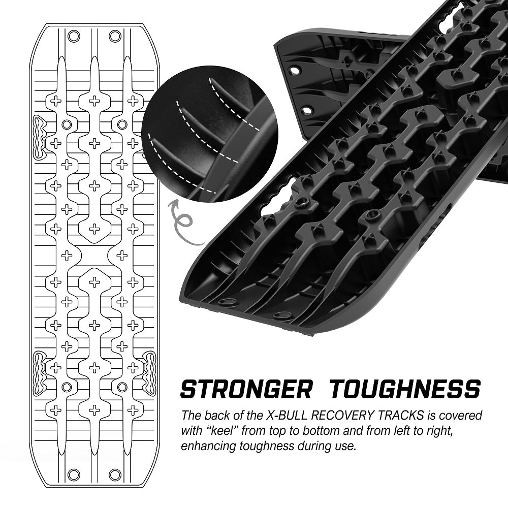 4WD Recovery Tools: X-BULL Recovery tracks Boards 10T 2 Pairs Sand Mud Snow With Mounting Bolts pins Black