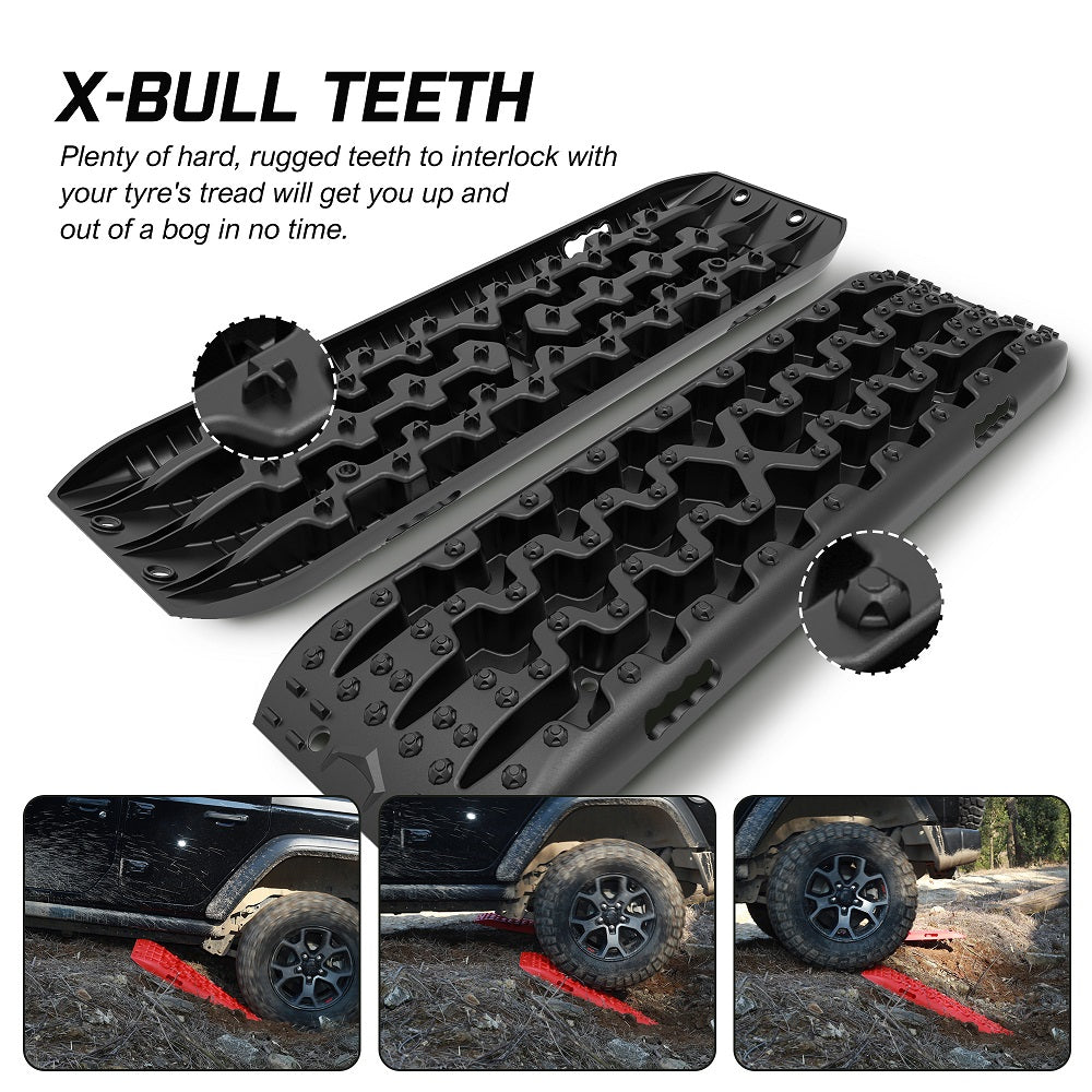 4WD Recovery Tools: X-BULL 2PCS Recovery Tracks Boards Snow Tracks Mud tracks 4WD With 4PC mounting bolts Black