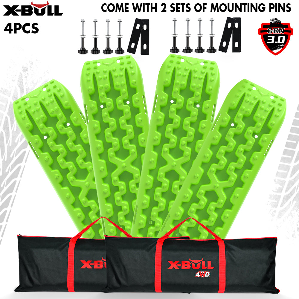 4WD Recovery Tools: X-BULL Recovery tracks Boards 10T 2 Pairs Sand Mud Snow With Mounting Bolts pins Green