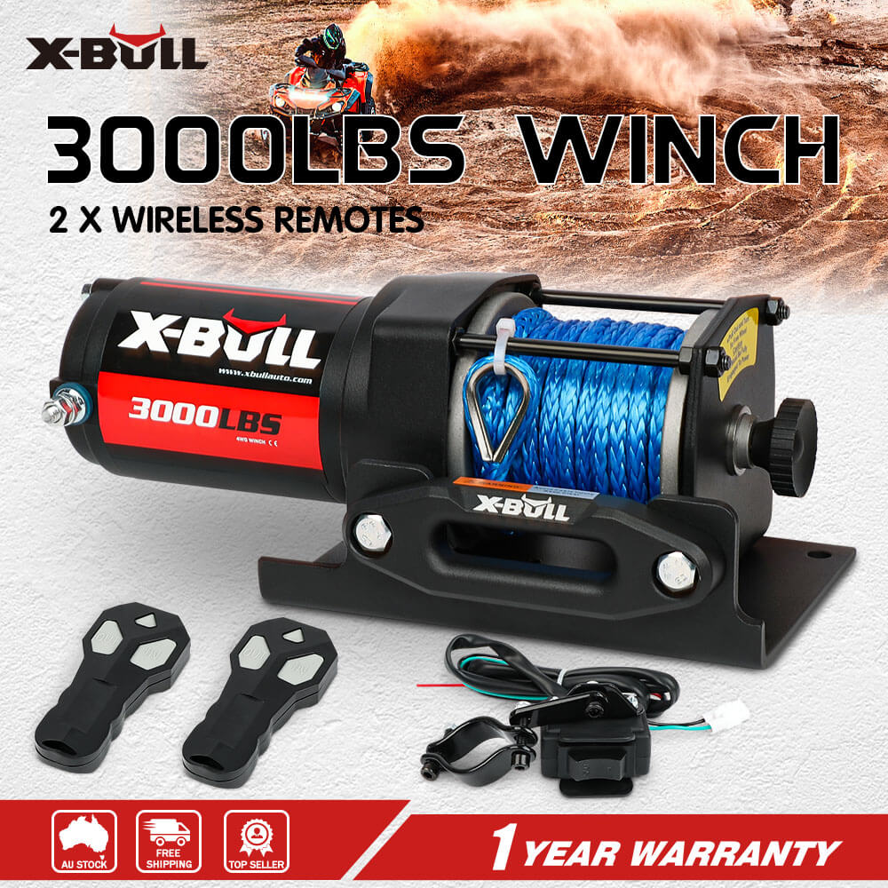 Automotive Parts: X-BULL Electric Winch 12V 3000LBS Synthetic Rope ATV UTV Boat Trailer With 2 X Wireless remote