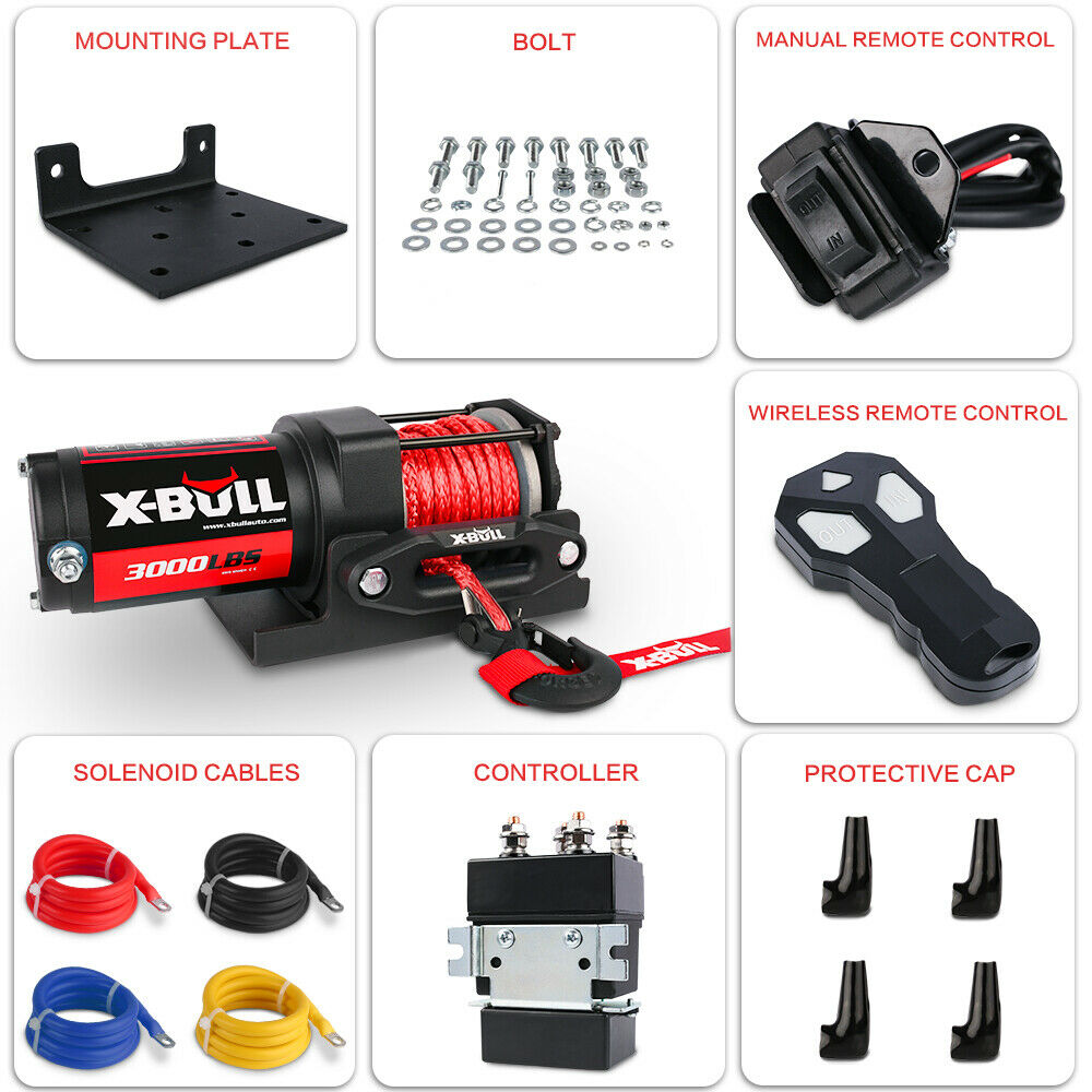 Automotive Parts: X-BULL Electric Winch 12V 3000LBS Synthetic Rope Wireless remote ATV UTV Boat Trailer
