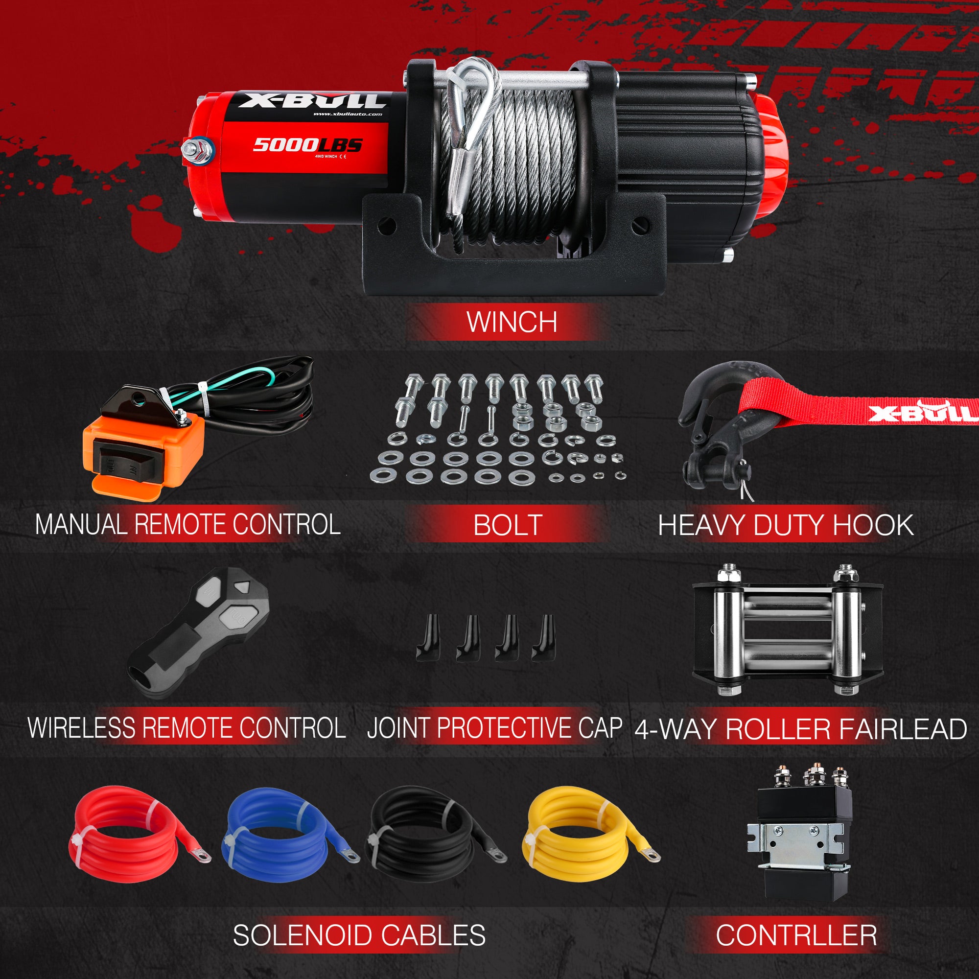 Boating Accessories: X-BULL Electric Winch 12V 5000LBS Wireless 15.2M Steel Cable ATV UTV 4WD Boat