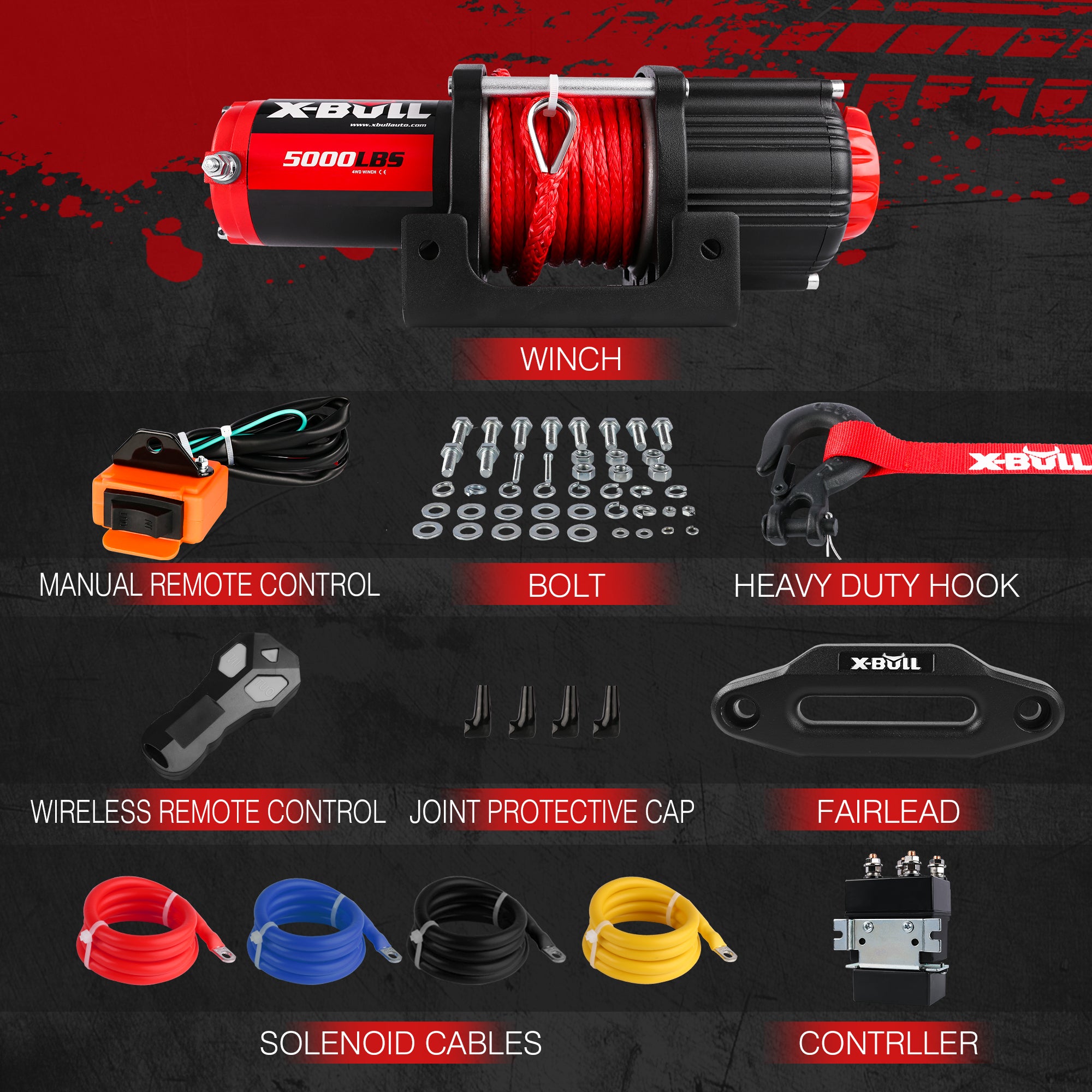 Automotive Parts: X-BULL Electric Winch 12V 5000LBS Synthetic Rope Wireless remote ATV UTV Boat Trailer