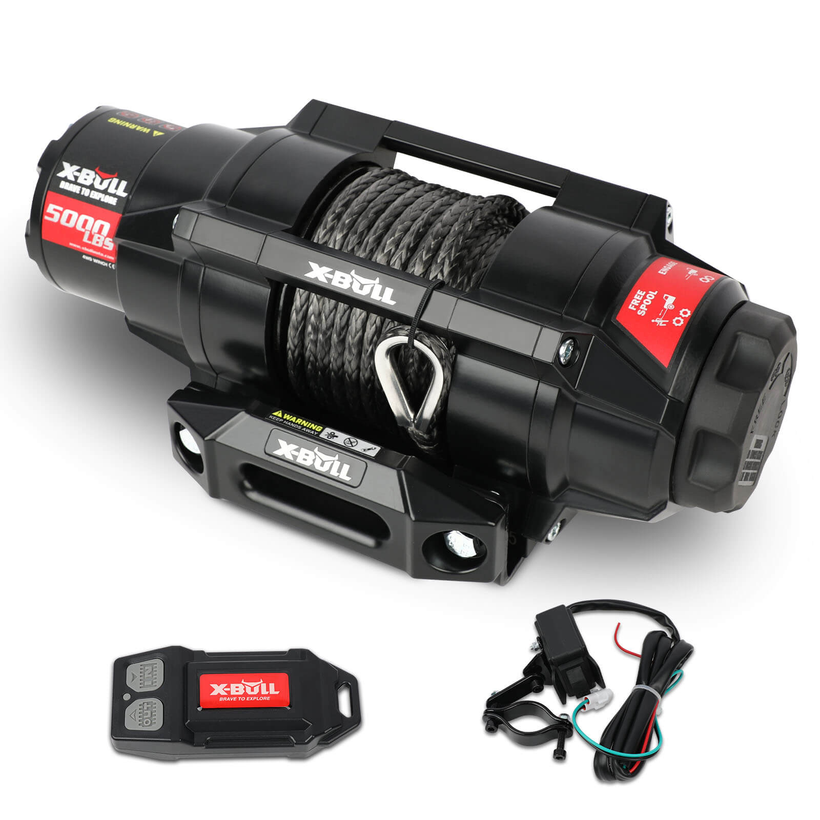 Automotive Parts: X-BULL 5000LBS Electric Winch 12V Synthetic Rope ATV UTV Boat Upgraded version