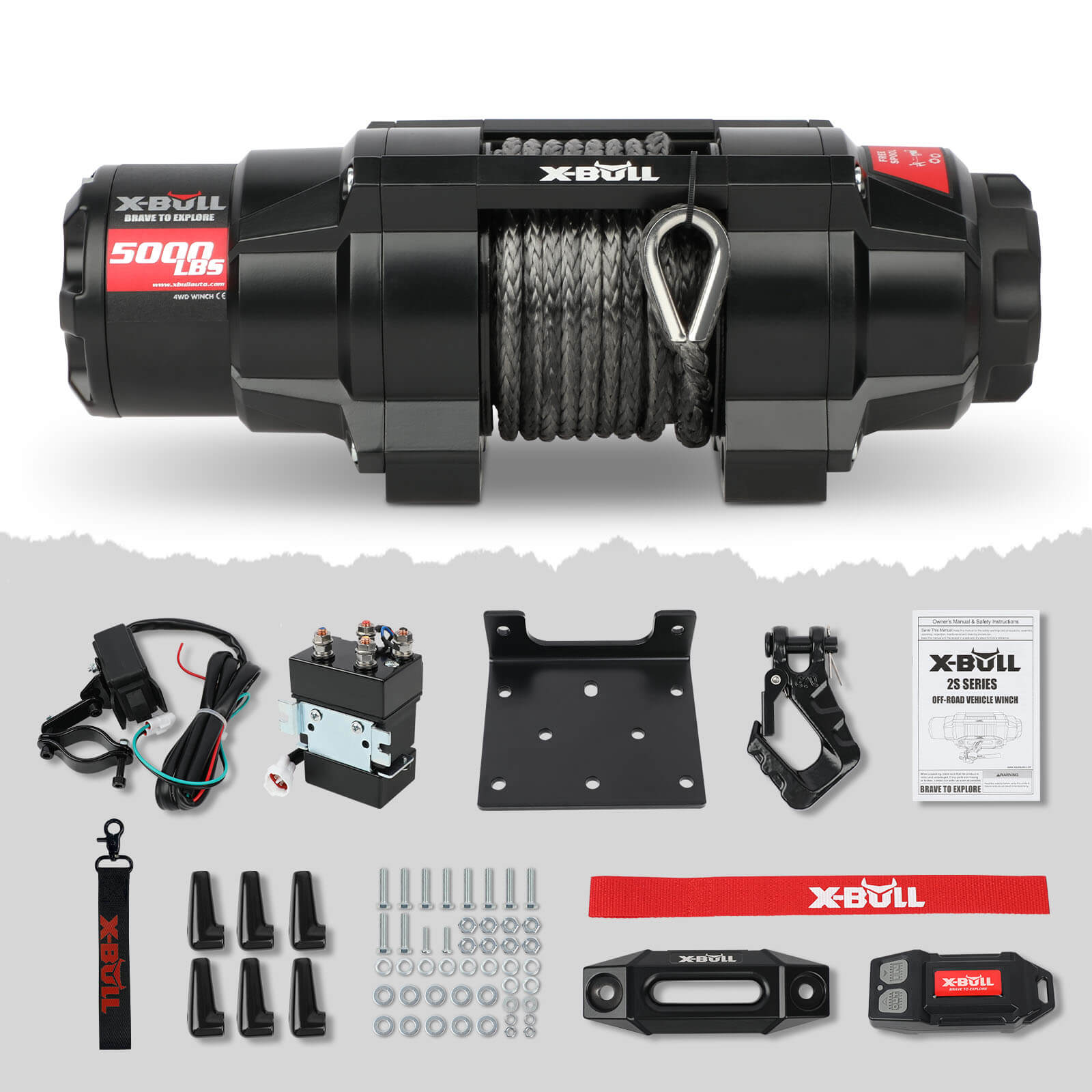 Automotive Parts: X-BULL 5000LBS Electric Winch 12V Synthetic Rope ATV UTV Boat Upgraded version