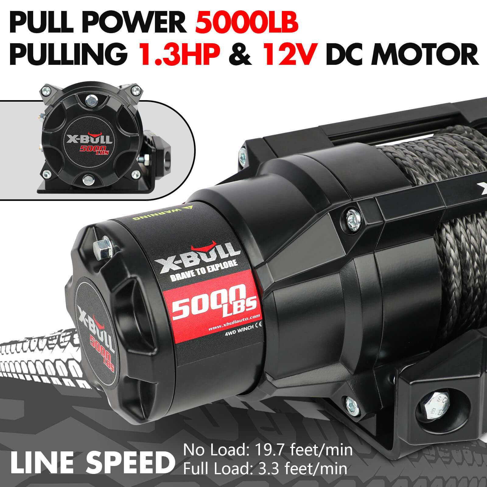 Automotive Parts: X-BULL 5000LBS Electric Winch 12V Synthetic Rope ATV UTV Boat Upgraded version