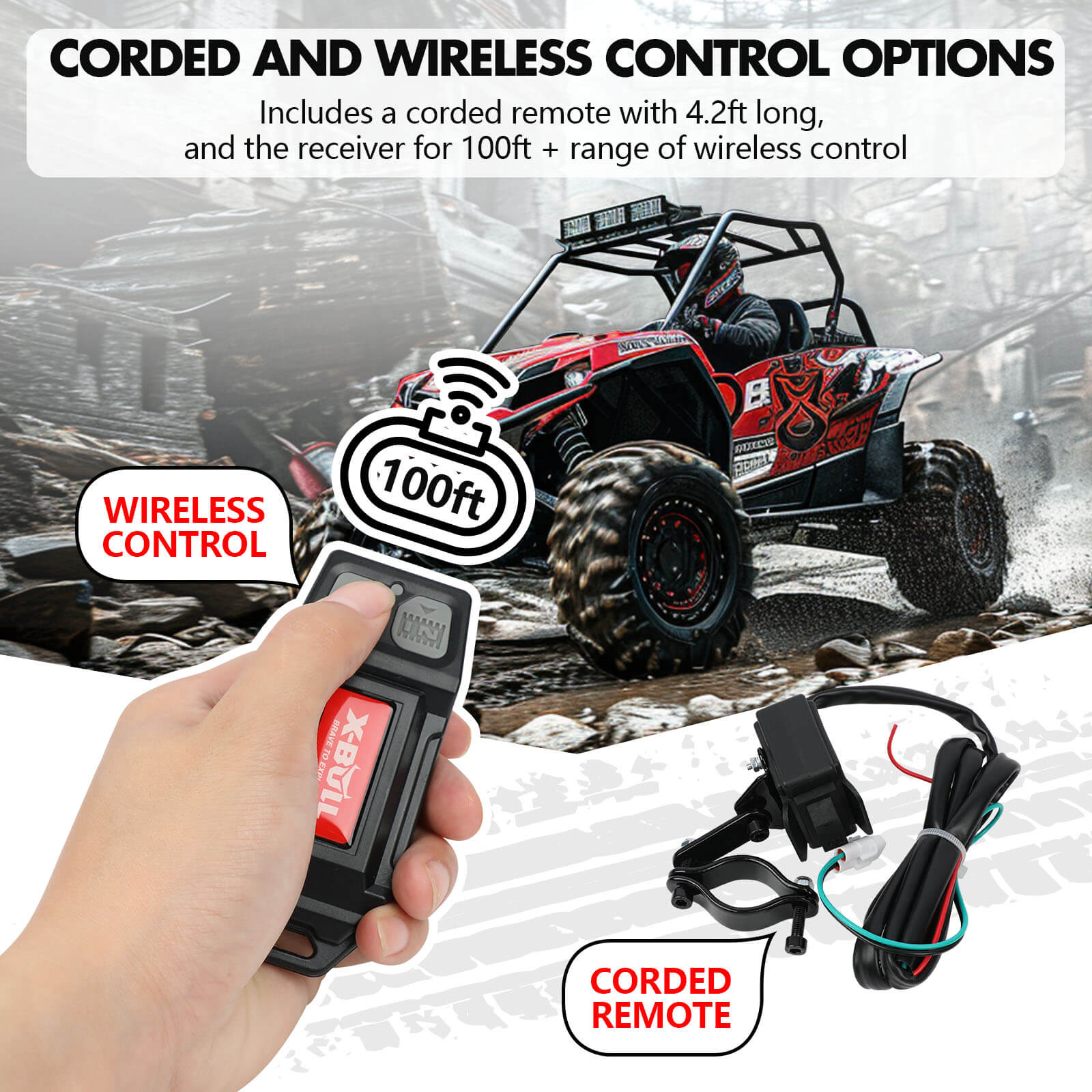 Automotive Parts: X-BULL 5000LBS Electric Winch 12V Synthetic Rope ATV UTV Boat Upgraded version