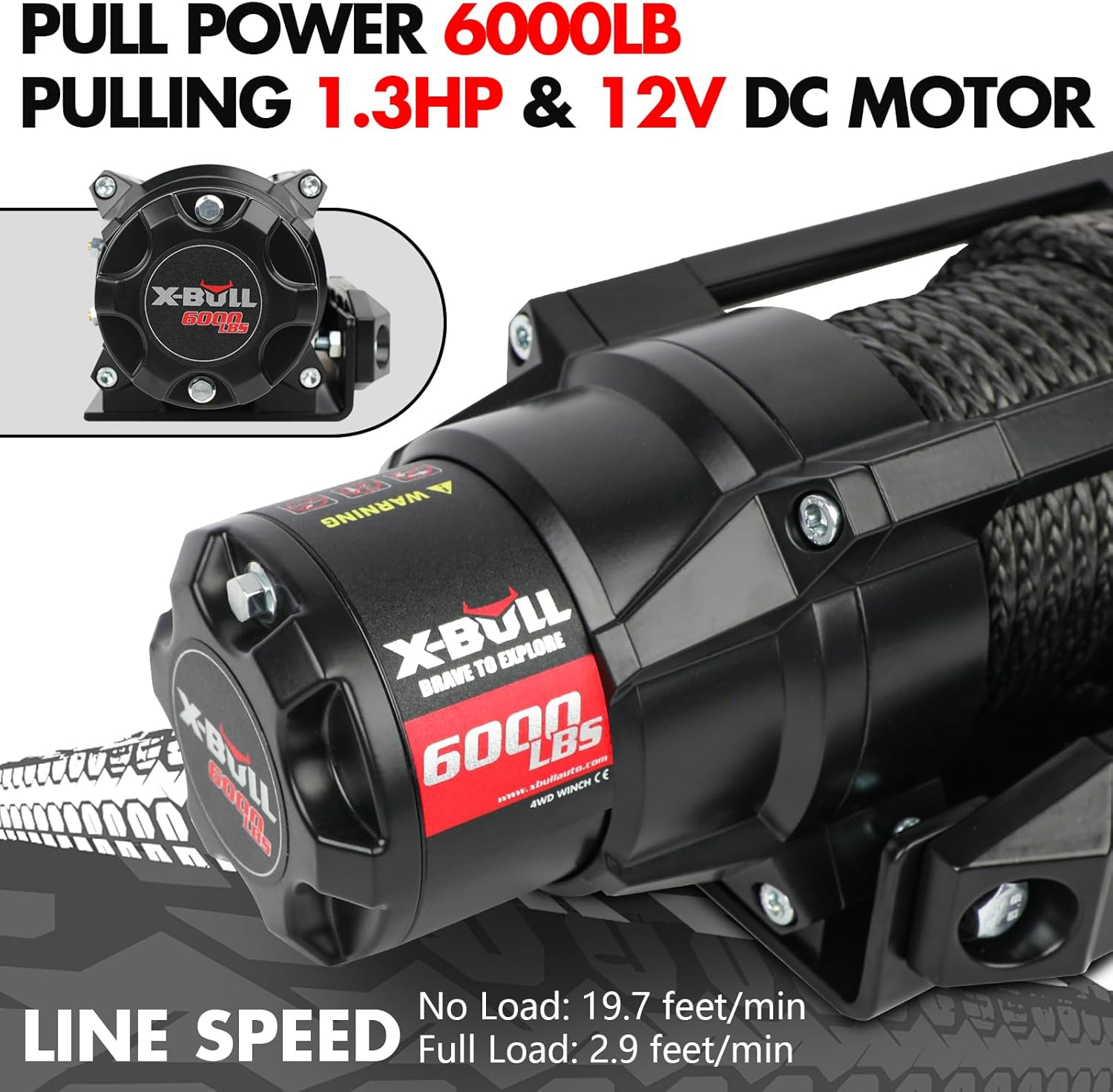 Boating Accessories: X-BULL 6000lbs Electric Winch 12V Synthetic Rope Towing Trailer ATV UTV BOAT Upgraded version