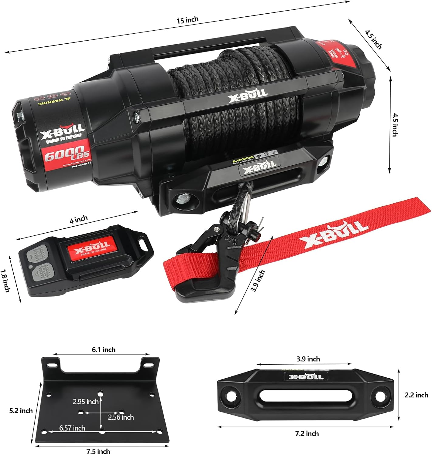 Boating Accessories: X-BULL 6000lbs Electric Winch 12V Synthetic Rope Towing Trailer ATV UTV BOAT Upgraded version