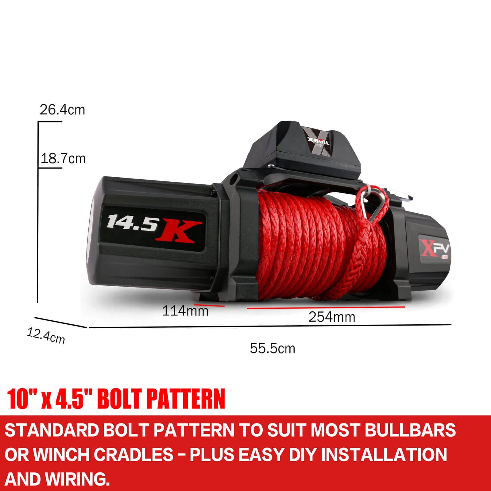 Automotive Lifts & Hoists: X-BULL 14500LBS Electric Winch 12V synthetic rope with Recovery Tracks Gen3.0 Red