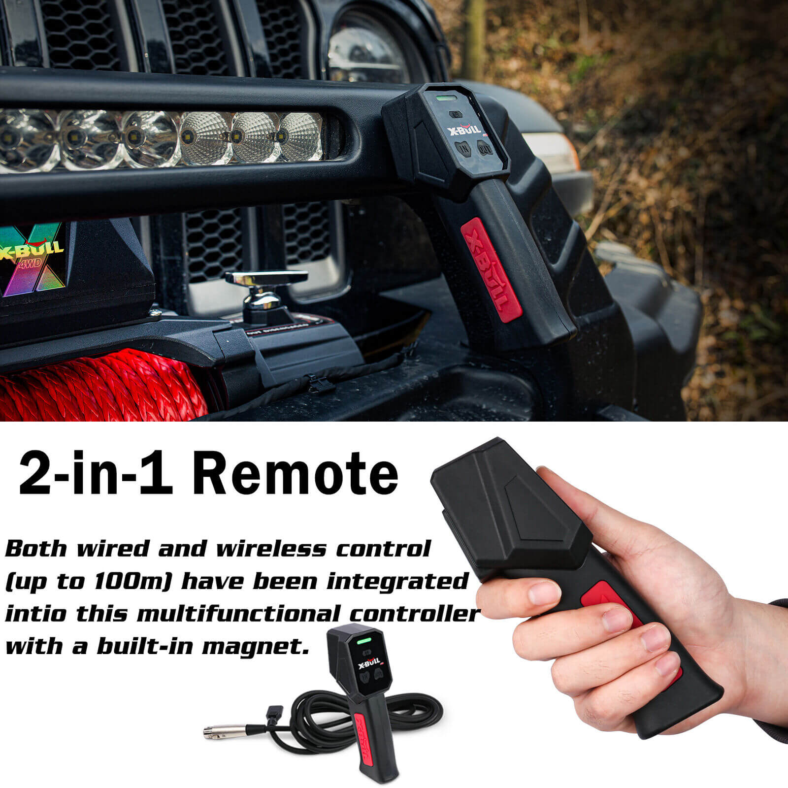 Automotive Lifts & Hoists: X-BULL 14500LBS Electric Winch 12V synthetic rope with Recovery Tracks Gen3.0 Red