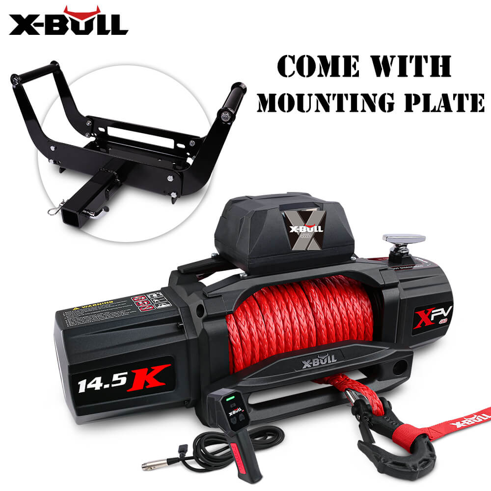 Automotive Lifts & Hoists: X-BULL 12V Electric Winch 14500LBS synthetic rope with winch mounting plate
