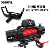 Automotive Lifts & Hoists: X-BULL 12V Electric Winch 14500LBS synthetic rope with winch mounting plate