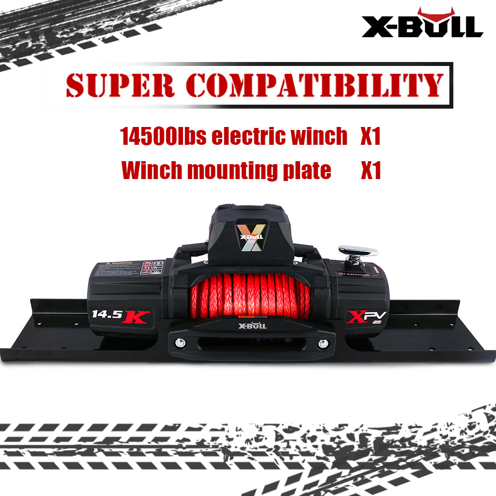Automotive Lifts & Hoists: X-BULL 4x4 Electric Winch 12V 14500LBS synthetic rope with winch mounting plate